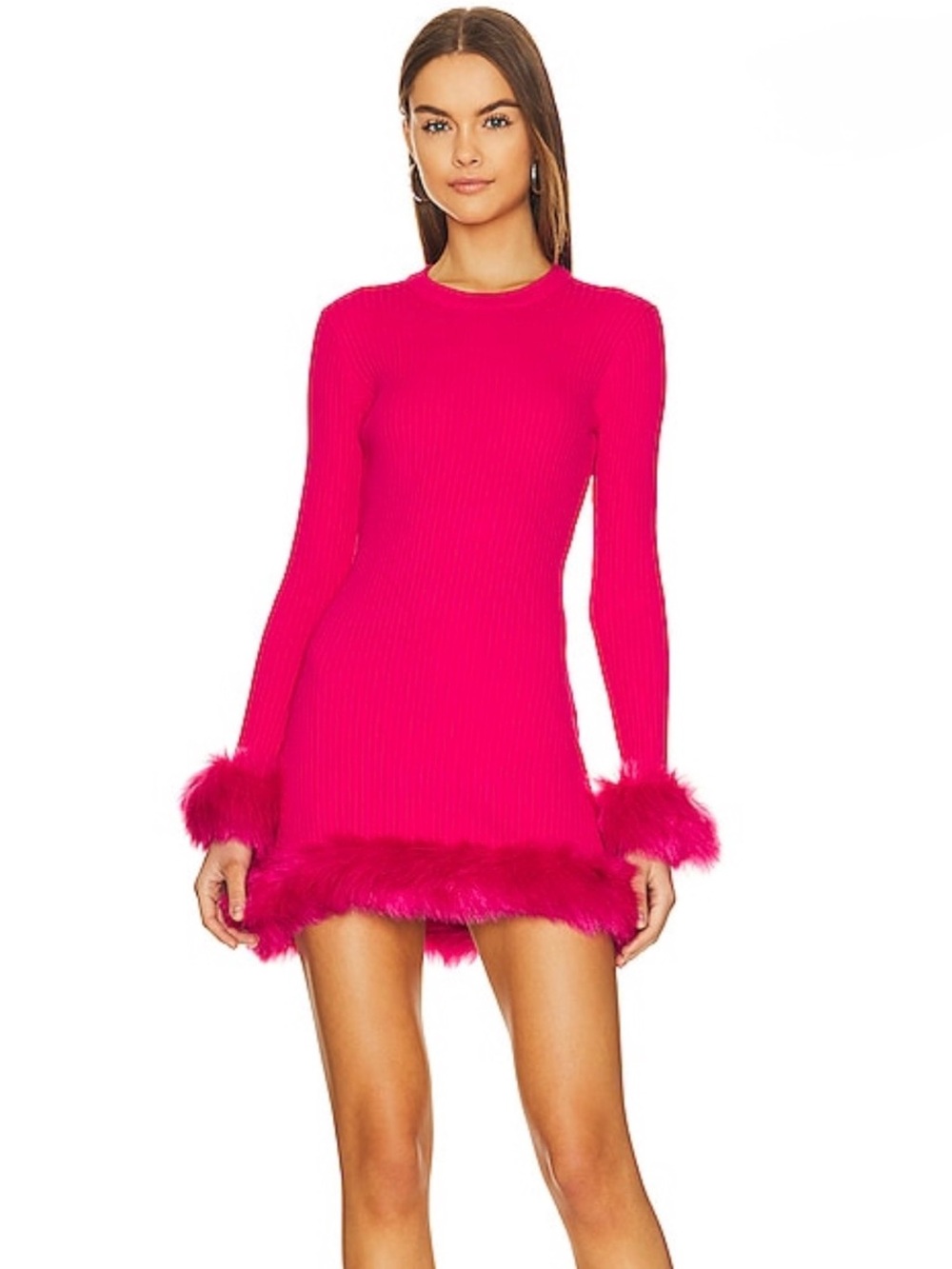 Show Me Your Mumu Fran Faux Fur knit Mini Dress Hot Pink